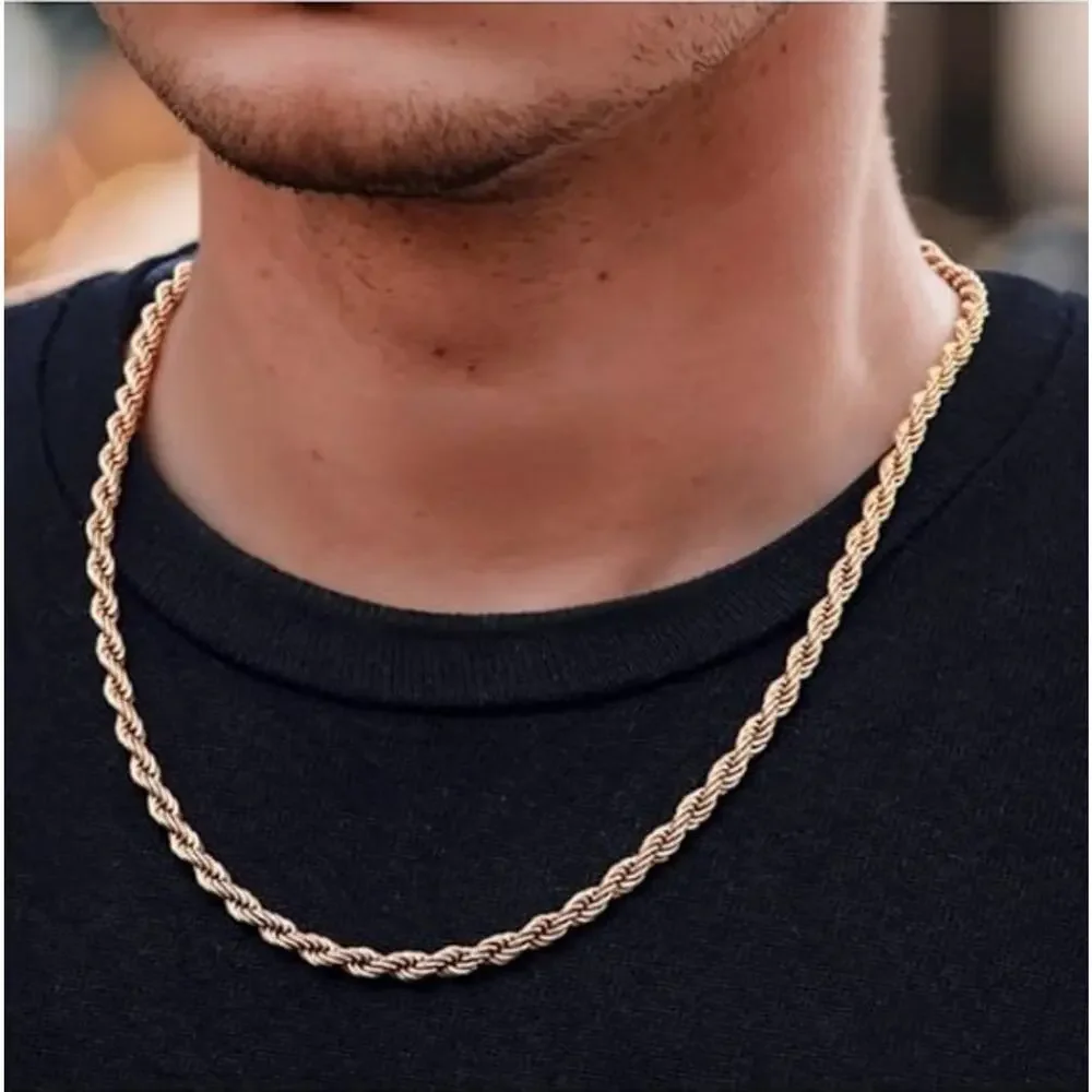 14K Yellow Gold Plated Rope Chain Necklace 3mm 26” Twisted Unisex – 21g – NEW